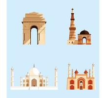 set structures emblematic indian architecture vector