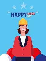 labor day label with businesswoman vector