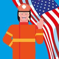 firefighter professional with flag usa vector