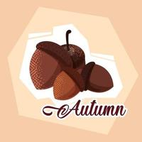 hello autumn poster with nuts and leafs vector