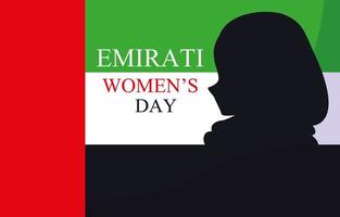 emirati women day poster with silhouette woman and flag vector