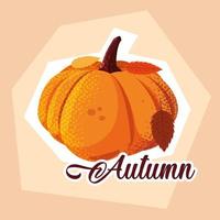 hola cartel de otoño con calabaza y hojas vector