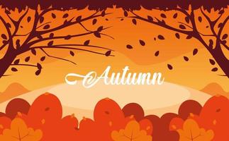 hello autumn poster with landscape and leafs vector