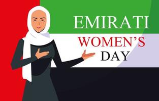 cartel del día de la mujer emiratí con mujer y bandera vector