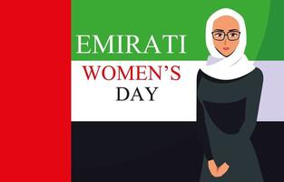 emirati women day poster with woman and flag vector
