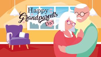 happy grandparents day poster with couple hugged vector