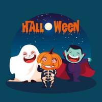 cartel de halloween con niños disfrazados vector