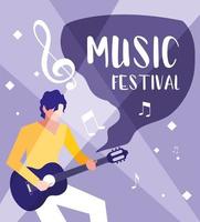 cartel del festival de música con hombre tocando la guitarra vector