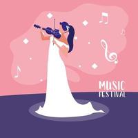 cartel del festival de música con mujer tocando el violín vector