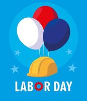 labor day card with safety helmet and balloons helium vector