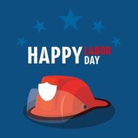 labor day card with helmet firefighter and stars vector