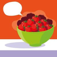 bowl with fresh red tomatoes with speech bubble vector