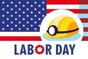 labor day card with safety helmet and flag usa vector