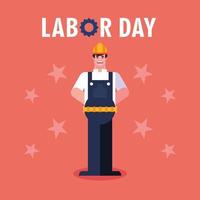 labor day label with man worker construction vector