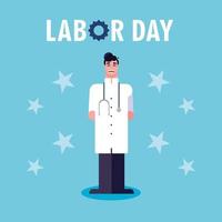 labor day label with man doctor vector