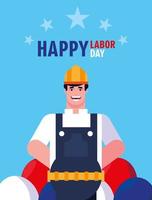 labor day label with man worker construction vector