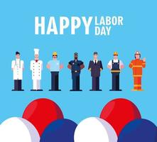 labor day label with men professionals vector