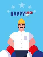 labor day label with man worker construction vector