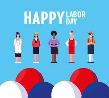 labor day label with women professionals vector