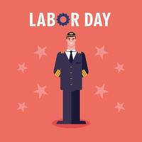 labor day label with man pilot vector