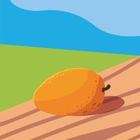 fresh mango fruit in wooden table and landscape vector