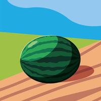 fresh watermelon fruit in wooden table and landscape vector