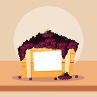 fresh grapes fruits in wooden crate vector