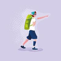 man traveler with backpack pointing out vector