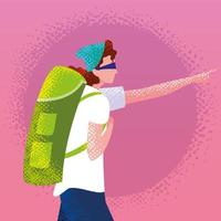 man traveler with backpack pointing out vector