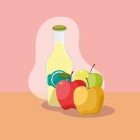 fresh apples with bottle of juice natural vector