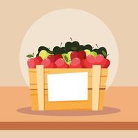 fresh apples fruits in wooden crate vector