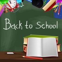 Back to school, books with a notebook on the background of school Board vector