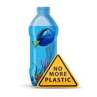 No more plastic, yellow triangular sign with a bottle in which the fish swims vector