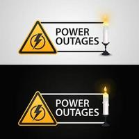 Power outages, banners with candles on a black and white background. vector