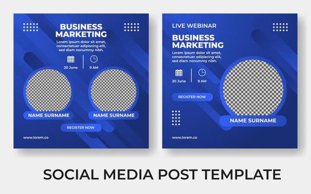 Square social media post template with photo collage isolated.