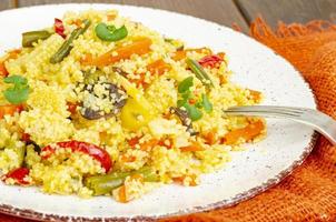 Vegetarian menu. Couscous dishes with vegetables. Photo
