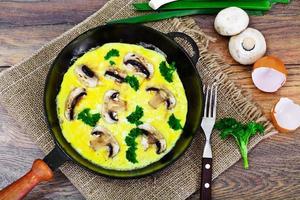 Healthy and Diet Food. Scrambled Eggs with Mushrooms photo