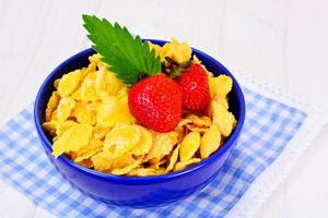 Cornflakes with Strawberry. Healthy Breakfast photo