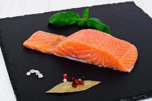 Fresh Salmon on plate photo