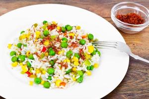Rice with Corn, Peas, Peppers and Saffron