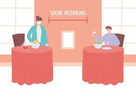 restaurant social distancing, people eating distance from each other to prevent from disease outbreak, covid 19 pandemic vector