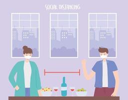 social distancing, people with food and drink keep a safe distance, covid 19 coronavirus