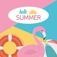 summer travel and vacation float flamingo lifebuoy beach ball banner vector