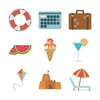 viajes de verano y vacaciones en estilo plano conjunto de iconos aislados vector
