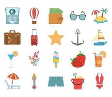 summer travel and vacation in flat style isolated icons set vector