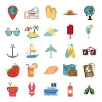 viajes de verano y vacaciones en estilo plano conjunto de iconos aislados vector