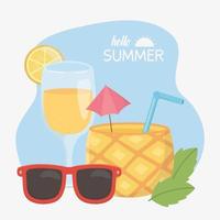 summer travel and vacation pineapple sunglasses cocktail with lemon vector