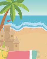 summer travel and vacation sand castle bucket towel palm beach vector