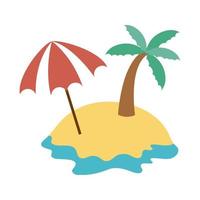viajes de verano y vacaciones isla playa sombrilla en estilo plano icono aislado vector