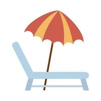 viajes de verano y vacaciones tumbona y sombrilla en icono aislado de estilo plano vector